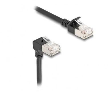DeLOCK 80303 - RJ45 Netzwerkkabel Cat.6A S/FTP Slim 90° unten gewinkelt/gerade 0,25 m schwarz