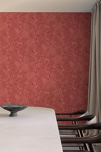 Vliestapete Blumen Muster 3D-Effekt Rot Orange Gold Metallic A56402