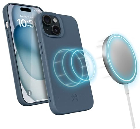Woodcessories - BioCase, Magnetische Handyhülle für iPhone 15 kompatibel mit MagSafe, Hülle mit Magnet Navy blau - Nachhaltig aus Pflanzen