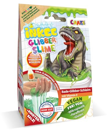 INKEE Bath Slime Dino | Bade-Glibber Schleim mit Vitamin E, neon-grünes Badepulver mit Cola Gummies Aroma, 100g Schleimpulver