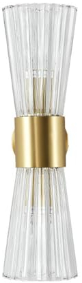 NICRX Aplique de pared de cristal dorado de latón de 400 mm Lámpara de pared con base dorada y cristal claro Luz de montaje en pared