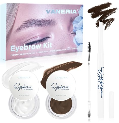 VANERIA Kit de Maquillaje de Cejas - Jabón y Gel Fijador Tintado + Lápiz y Pincel Para Cejas (Marrón Oscuro)