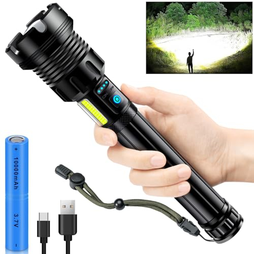 Glarylight Taschenlampe Led Aufladbar, 500000 Lux Extrem Hell Taschenlampen, 9 Lichtmodi, Zoombar, IPX7 Wasserdicht Flashlight für Notfälle Camping