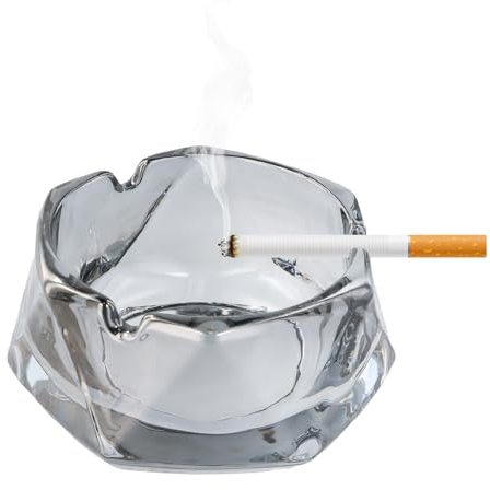 1 Pack Glass Ashtrays for Cigarettes Grey, Crystal Cigarette Ashtray Ash Holder Case, Office Bar Indoor Restaurant Decoration Cigar Ashtray, for Home Table Display Gift Ashtray