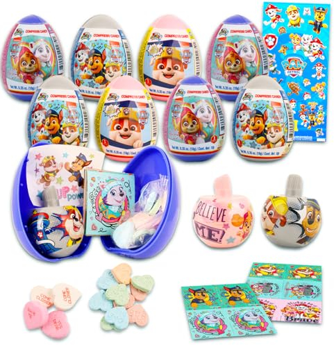 Paw Patrol Jumbo Ostereier mit Geleebohnen - Bündel mit 8 Jumbo-Ostereiern mit Geleebohnen für die Ostereiersuche plus Aufkleber | Paw Patrol Osterkorbfüller