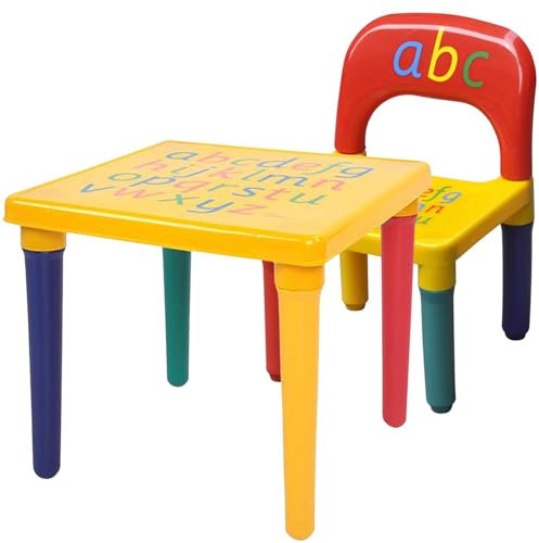 ABC Alphabet kids Plastic Table Set - kids table and chair sets 3-7 year old Toddler Table and Chair set, child table and chair set for Children, Nursery Learning & Play Kids' Educational Activities