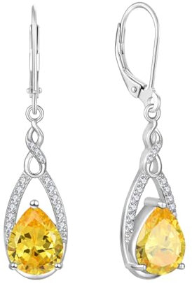 JO WISDOM Damen Hängende Ohrringe Ohrhänger Unendlichkeit Träne Silber 925 mit 3A Zirkonia Kristall November Geburtsstein Citrinfarbe,Schmuck für Frauen