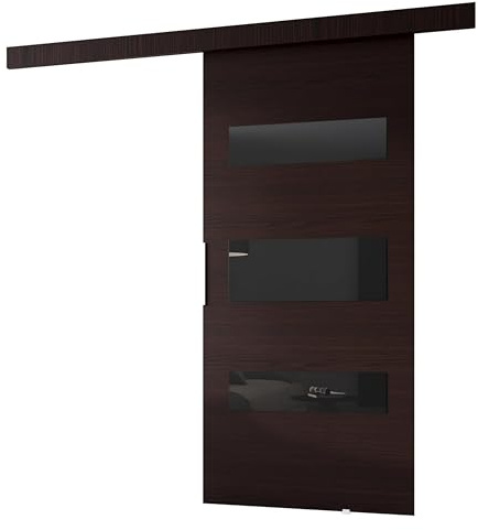 MINIO go for it - Ensemble de porte coulissante CLEAN D 76 cm de large | Montage mural, système de porte coulissante, portes intérieures - Wenge