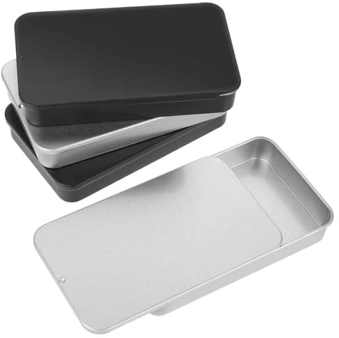 JJUNW 4 Piezas Pequeñas Latas De Metal con Tapas Deslizantes, Contenedores De Metal Vacío Caja De Metal Rectangular Contenedor Mini Organizador Caja De Lata para Piezas Pequeñas Dulces Joyas