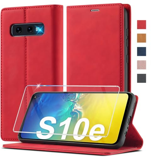 Handyhülle für Samsung Galaxy S10E Hülle Leder [Mit S10E Schutzfolie] für Samsung Galaxy S10e Hülle Klappbar Leder Flip Wallet 360 Stoßfeste Case Schutzhülle Klapphülle für Samsung S10E Hülle Holster