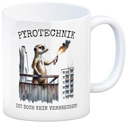 speecheese Balkon-Ultra Erdmännchen mit Pyrofackel Kaffeebecher mit Spruch Pyrotechnik ist doch kein Verbrechen Balkon-Ultra Internet-Hype Fußball Pyros Fans Ultras