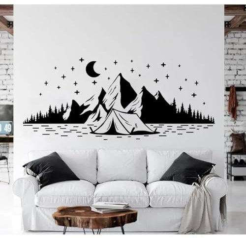 YYZOVBNN Kinderzimmer Camping Wohnmobil erkunden Dschungel Natur Wandtattoo Camping Reisen Berg Stern Mond Wandaufkleber Vinyl Dekor，150x65cm
