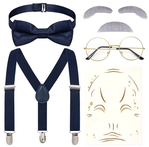 BTHRORO 20er Jahre Kostüm Herren, Mafia Kostüm Y-Rücken Hosenträger Fliege Bart Augenbrauen Brille Accessoires für Herren Halloween Karneval Maskerade Event Party
