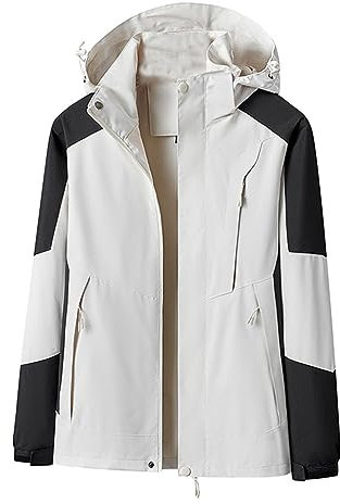 Veste de randonnée imperméable légère pour homme avec poches à fermeture éclair - Manteau de pluie respirant pour escalade et randonnée - Coupe-vent avec capuche, beige, 5XL