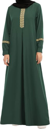 Zunlethian Muslimisches Abaya Kleid für Damen Elegantes traditionelles islamisches Gebetskleid mit Reißverschluss Modisches trendiges lockeres Ramadan Gewand (Grün,M)