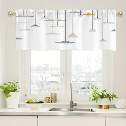 Whoiy Vorhang Küchenzeile Halbverdunkelnde 1er Pack Modern 45 cm Höhe, Küchen Scheibengardinen Polyester Weiß Bedruckt Stores Gardinen Wohnzimmer Landhaus 45x137cm