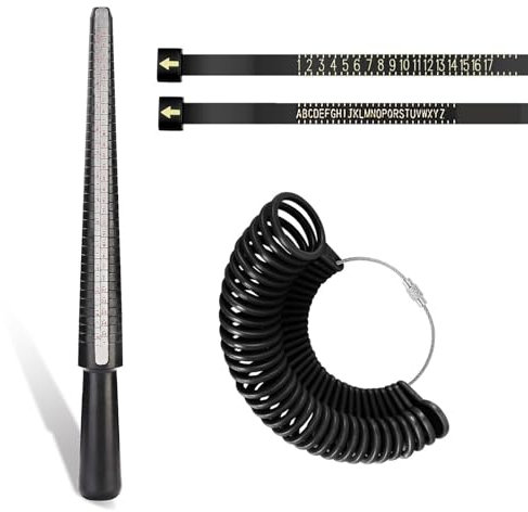 Misuratore di Anelli, misura dito dito, Ring Sizer Metro Dita Gauge Set, misura dito dito, per anelli taglie con taglie americane inglesi ed europee (nero)