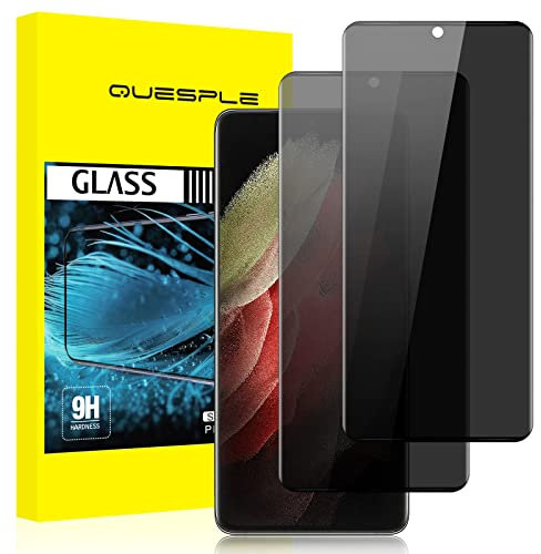 QUESPLE [2 Pièces] Verre Trempé Anti Espion pour Samsung Galaxy S21 Ultra 5G, Haute Qualité 3D Incurvé Couverture Complète, Dureté 9H, Sans Bulles, Film de Confidentialité Protection en Écran