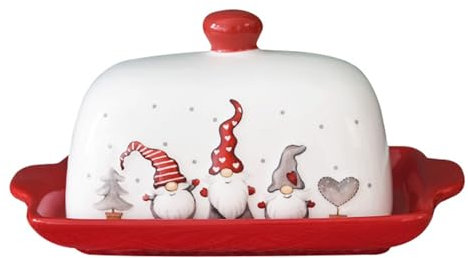 WJUHYGTF Beurrier pour Noël, Récipient À Beurre en Porcelaine, Assiette À Beurre, Plateau À Beurre, Porte-Récipient À Fromage pour Fête De Noël sur Le Comptoir De La Cuisine,Rouge