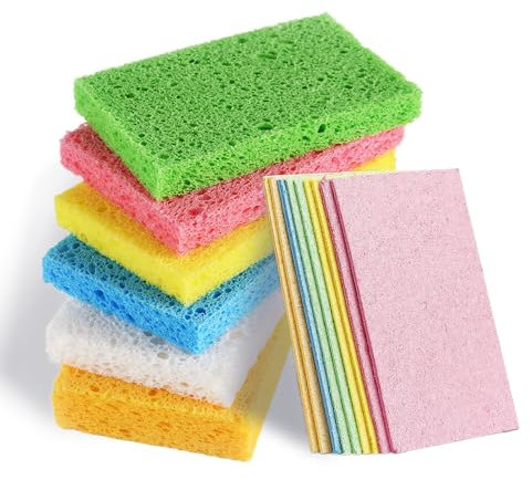 Bmeigo Washing Up Sponge 12PCS, Compostable Kitchen Sponge Nautural Cellulose Dish Sponges Biodegradable Non Scratch Cleaning Sponges for Dish Cookware Bathroom Household Car(Compressed)