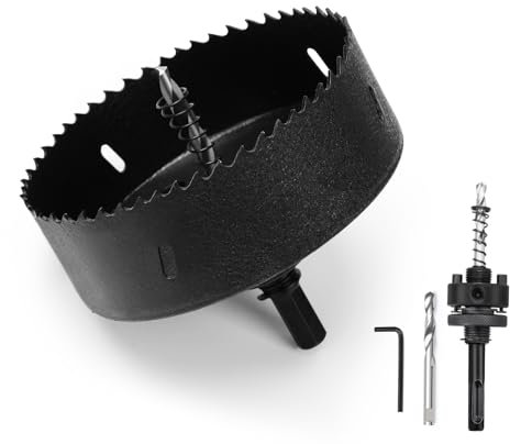 Scie cloche - 125 mm - bi-métal - Avec tige SDS plus et tige hexagonale - Couronne de forage pour bois, placoplâtre, métaux fins, plastiques