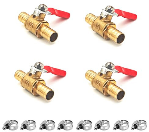 Lot de 4 Vannes à Boisseau Sphérique en Laiton de 10mm Avec 8 Pinces, Interrupteurs de Valve d'arrêt en Laiton, Ligne de Carburant à Gaz d'air Coupée à 180 Degrés (10mm)