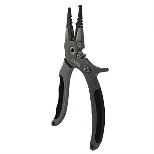 Professional 7.7 Aluminum Fishing Pliers Ergonomic Grip Super Strong Tungsten Carbide Jaws Saltwater Braid Fishing Line Split Ring Tool Hook Remover Crimper with Sheath Lanyard (Gun)