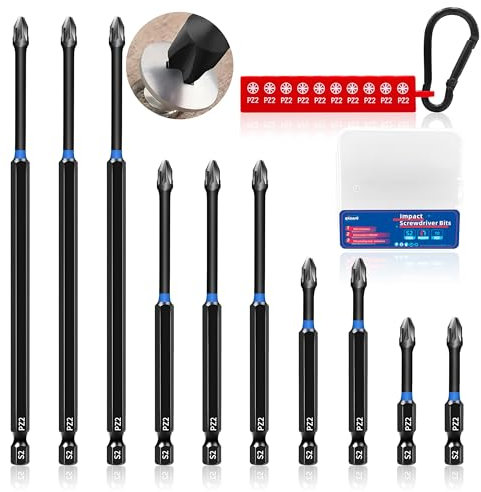 KASAFE 10 Pcs PZ2 Magnetic Impact Screwdriver Bits,S2 Steel Pozidriv Screwdriver Bit Set,Mixed Lengths Durable Design for Heavy-Duty Use, Universal 1/4 Hex Shank for Power Drivers