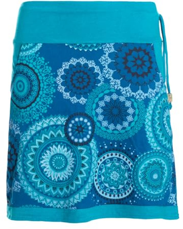 Vishes Alternative Bekleidung - Damen Mini-Rock Baumwolle Mandala-Muster extra breiter Bund mit Kordel-Zug und Taschen türkis 42