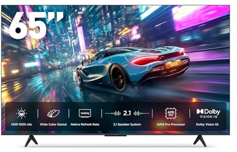 iFFALCON 65 4K MiniLED Smart TV | PS5 & Xbox Ready, 4X HDMI 2.1 | Hotel, Home & Office Use | 144Hz VRR 288Hz, Dolby Vision Gaming, Dolby Atmos, IMAX Enhanced, Google TV, Alexa | 65U85