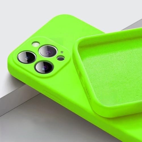 Custodia in silicone liquido per iPhone 15, 14, 13, 11, 12 Pro Max, Mini 15 Plus, X, XS Max, tinta unita, per ragazze, colore rosa fluo, custodia morbida, verde fluorescente, per iPhone X, XS.