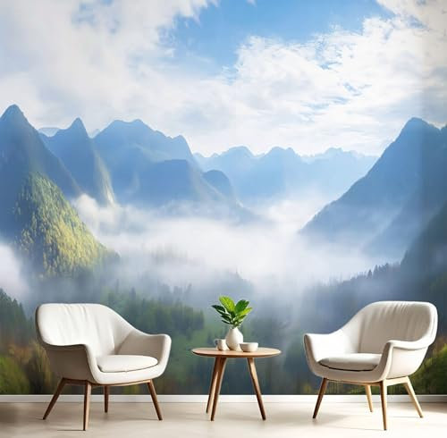MIATCENRT Papier Peint Panoramique 150x105cm (L×H), Nuages Vallées Papier Peint Tissu De Soie, 3D Effet Décoration Murale Poster, Paysages Naturels Tableaux Muraux Photo Trompe L'Oeil Ornament