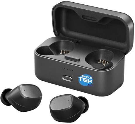 SIMPLETEK - TWS Wireless Gaming Headset 1D/2D mit Bluetooth 5.1, 5h + 15h Laufzeit, Dual-Mikrofone, IPX5 - Schwarz