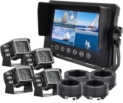 Monitor impermeabile AHD IP68 a 4 canali con schermo IPS da 7 pollici e 4 telecamere per la retromarcia anteriore e posteriore AHD 1080P a 4 pin per barca