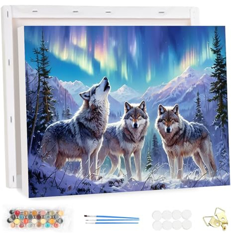 HEIBAGO Animaux Peinture par Numéros Adulte avec Cadre, Loups Kit de Peinture pour Débutants DIY Paysage Peinture Acrylique Artistique avec Pinceaux Décoration Murale 20x30cm