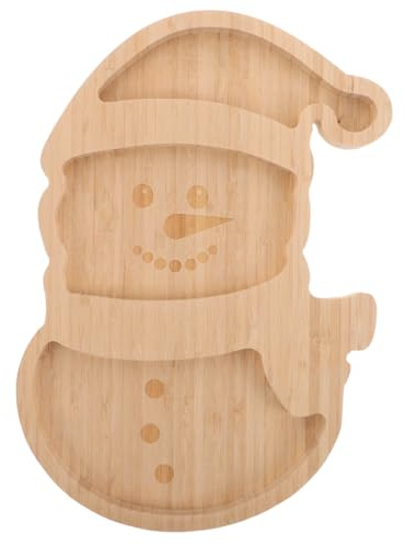 IMIKEYA Servierplatte Holz Weihnachten klein Schneemann Serviertablett Weihnachtliches Bambus Servierplatte 13,7x9,4 Zoll Holztablett für Weihnachte Party