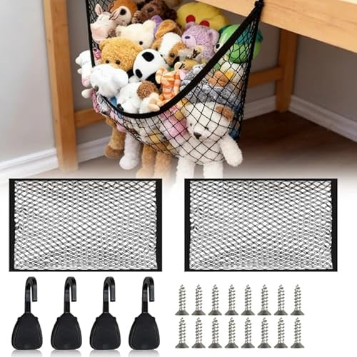 VEGOATY 2 Stück Elastisch Kofferraum Aufbewahrung Netz: 70 x 30 cm Großes Kuscheltiernetz Hängematte mit Zugring, Kofferraum Aufbewahrung Netz für Auto Inneraum, Camper, Wohnmobil, Boote (Schwarz)