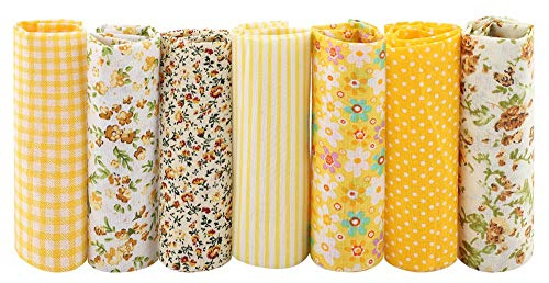 7 Stück Baumwollstoff zum Nähen, 25 x 25 cm Baumwollstoff Meterware Stoffpaket Stoffreste zum Nähen Patchwork Stoffe zum Quilten DIY Basteln Handwerken (Gelb)
