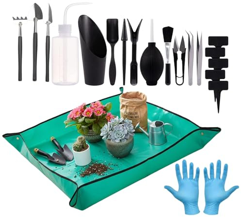 Garten Handwerkzeuge - Kompaktes Gartengerät Set Mit Arbeitsmatte - Handwerkzeuge für Beet & Kübel | Für Hobbygärtner, Familie & zum Umtopfen und Erde Mischen
