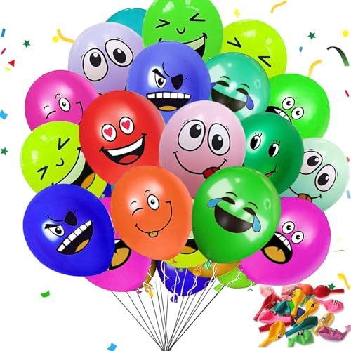 Fuantuda 20/50/100/200 Stück Emotion Serie Latex Luftballons,12 Zoll Luftballon Smiley für Verschiedene Miene Laune, Bunt Party Lustig Luftballons, Laune Luftballon für Geburtstag Party Deko