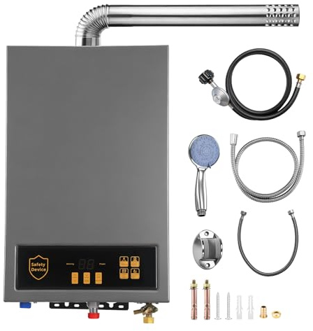 GEARFLOW 12L 3.6 Gallon RV Gas Water Heater LPG Propane Indoor Instant Hot Tankless with Smart Control Panel,Shower kit,Exhaust Flue Pipe for Bath Home Waterproof [Energy Class A]