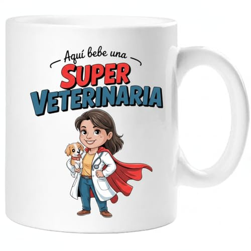 Taza SUPER VETERINARIA – Regalo Original para VETERINARIA | Taza de Cerámica 325ml con Diseño Superhéroe | Apta Microondas y Lavavajillas