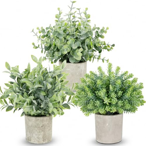 3 Stück Kunstpflanze Kleine Kunstpflanzen im Topf für Büro Schlafzimmer | Künstliche Pflanzen Eukalyptus Rosmarin, Fake Plants für Deko Badezimmer Fensterbank Innen Wohnzimmer Küchen