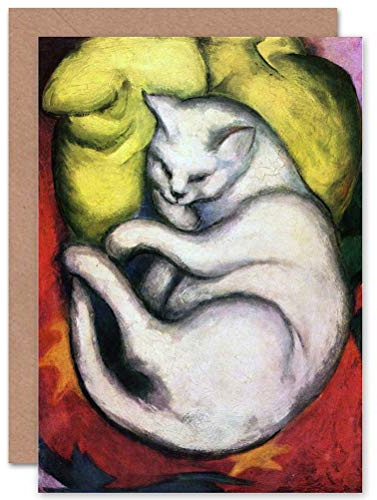 Wee Blue Coo FRANZ MARC CAT ON YELLOW CUSHION OLD MASTER BLANK GREETINGS CARD
