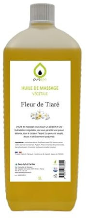 Huile de Massage végétale parfumée - 100% Massage Naturelle relaxante et exotique (Fleur de Tiaré, 1 Litre)
