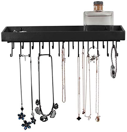 JackCubeDesign Hanging Jewellrey Organiser Necklace Hanger Bracelet Holder Wall Mount Necklace Organiser with 23 Hooks(Black, 36.5 x 7.5 x 9.8 cm, Unseparated) - :MK208A