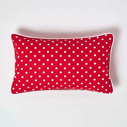 Homescapes Gepunktete Kissenhülle für Zierkissen, rot, 30 x 50 cm, Zierkissenbezug mit Polka-Dots-Muster aus 100% Baumwolle mit Reißverschluss (30 x 50 cm, Rot)