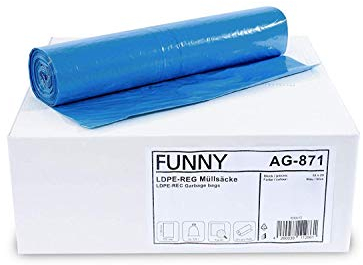 Funny HDPE - Bolsas de basura (250 unidades, 120 L, enrolladas, tipo 60), color azul