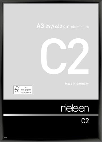 nielsen Bilderrahmen, 29,7 x 42 cm (A3), Aluminium, Schwarz glanz, Posterrahmen zum Aufhängen im Hoch- & Querformat, Echtglas, C2