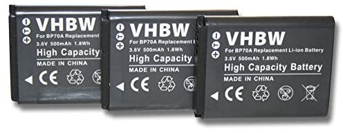 vhbw 3X Akku Ersatz für Samsung EA-BP70A, SLB-70A, BP70a, BP-70a für Kamera (500 mAh, 3,6 V, Li-Ion)